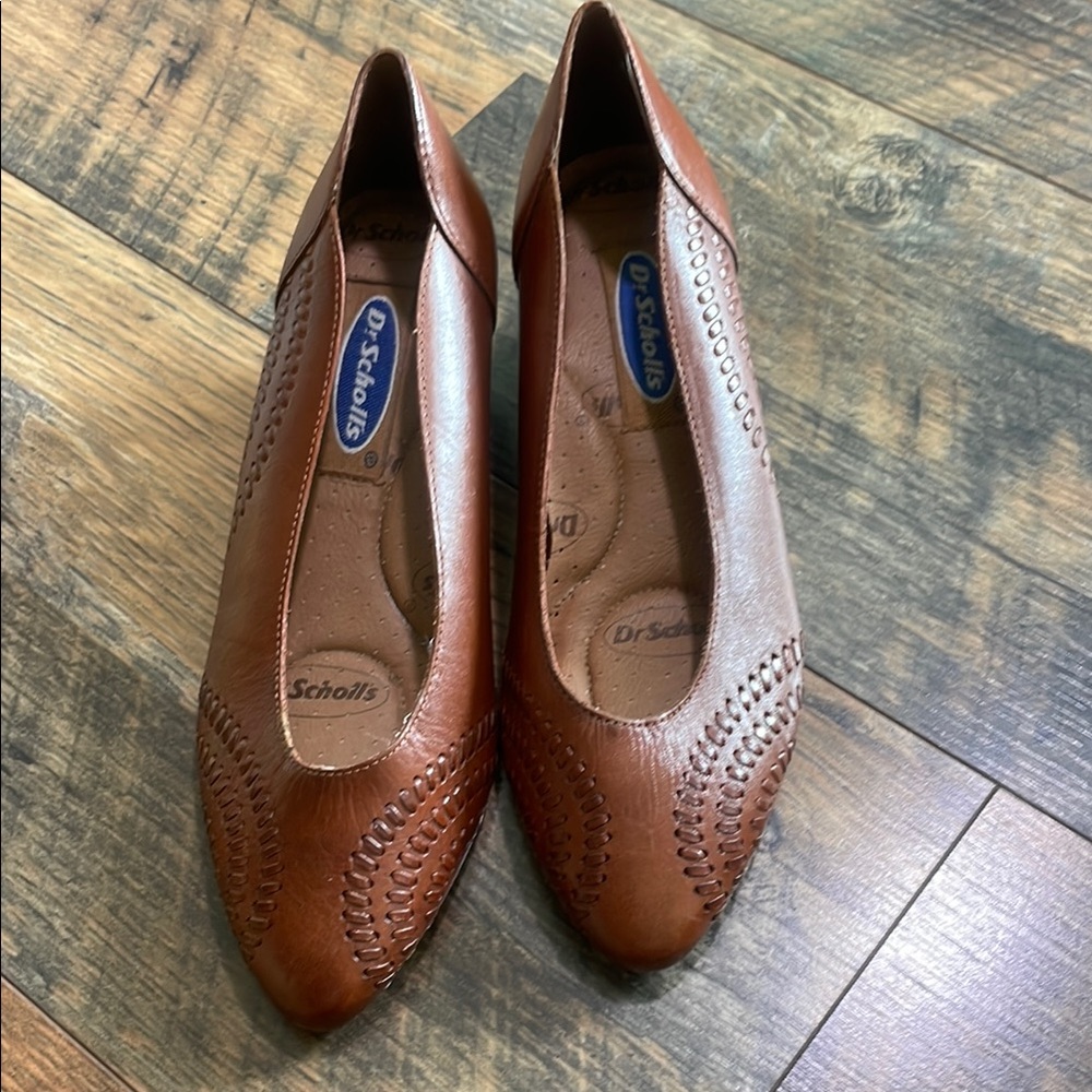 Dr. Scholl's Vintage Brown Leather Low Heels with Brogue Detailing